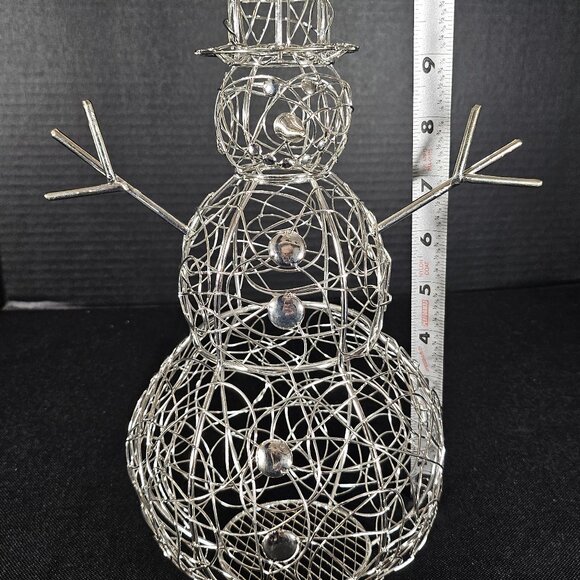 Silvertone Metal Wire Wrapped Tabletop Snowman Christmas Decor, 10 Inches Tall - Picture 7 of 9